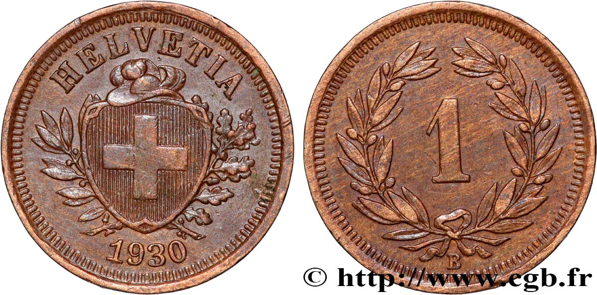 SUISSE 1 Centime (Rappen) Croix Suisse 1930 Berne TTB+