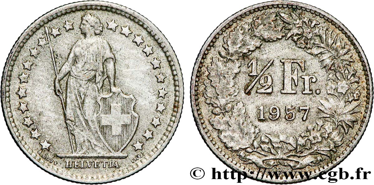 SUISSE 1/2 Franc Helvetia 1957 Berne - B TTB