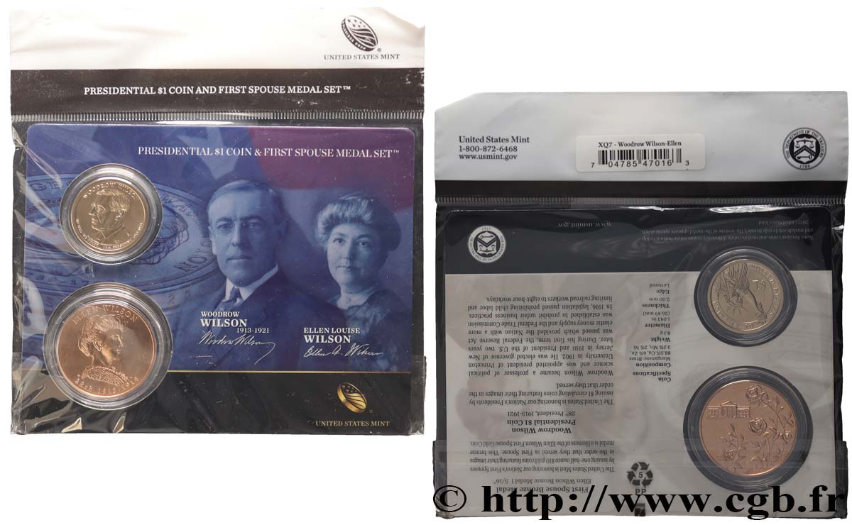 ÉTATS-UNIS D AMÉRIQUE PRESIDENTIAL 1 Dollar - WILSON - 1 monnaie et 1 médaille de l’épouse du Président n.d. FDC