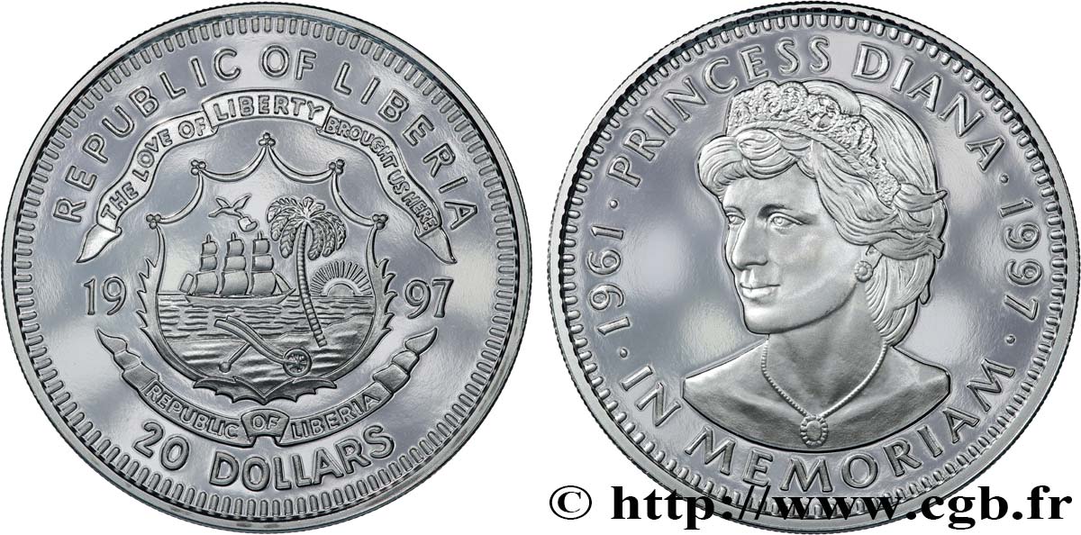 LIBERIA 20 Dollars Proof armes / Princesse Diana 1997  MS 