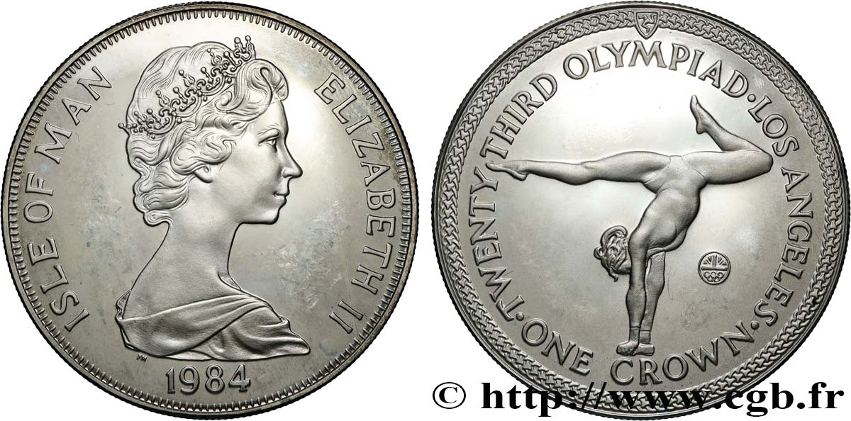 ISLE OF MAN 1 Crown Elisabeth II J O De Los Angeles Gymnastique 1984