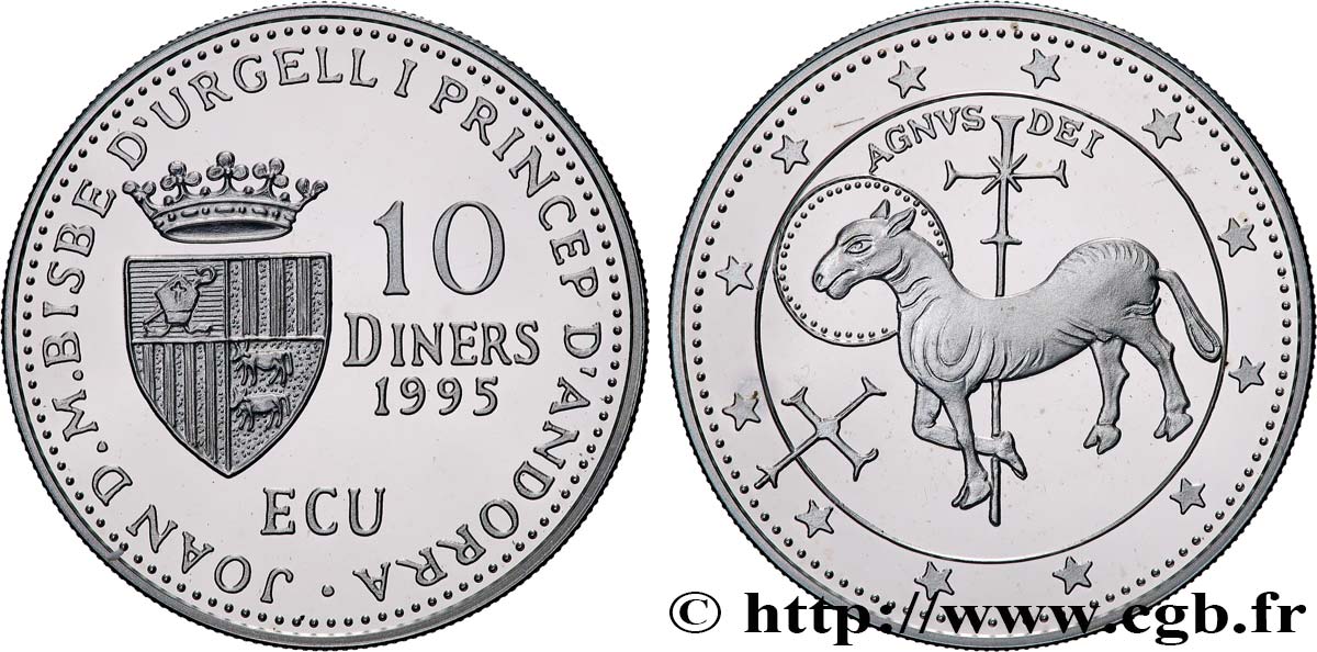 ANDORRA (PRINCIPALITY) 10 Diners Proof Agnvs Dei 1995  MS 