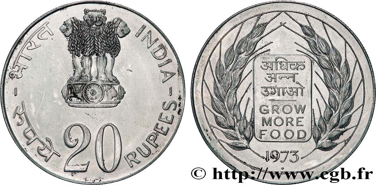 INDIA
 20 Proof Roupies FAO 1973  EBC 