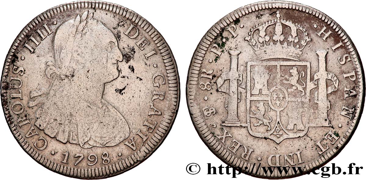 BOLIVIA - CHARLES IV 8 Reales Charles IV 1798 Potosi VF 
