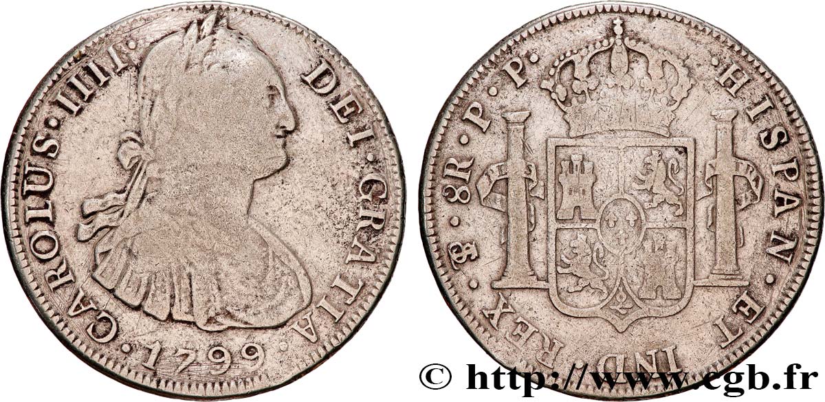 BOLIVIA - CHARLES IV 8 Reales Charles IV 1799 Potosi VF 