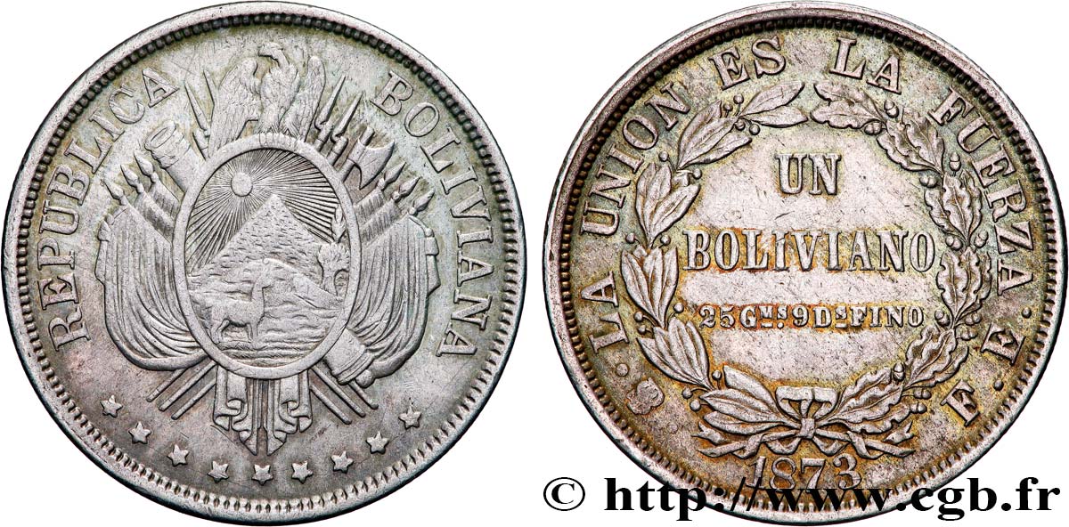 BOLIVIE 1 Boliviano 1873 Potosi TTB 
