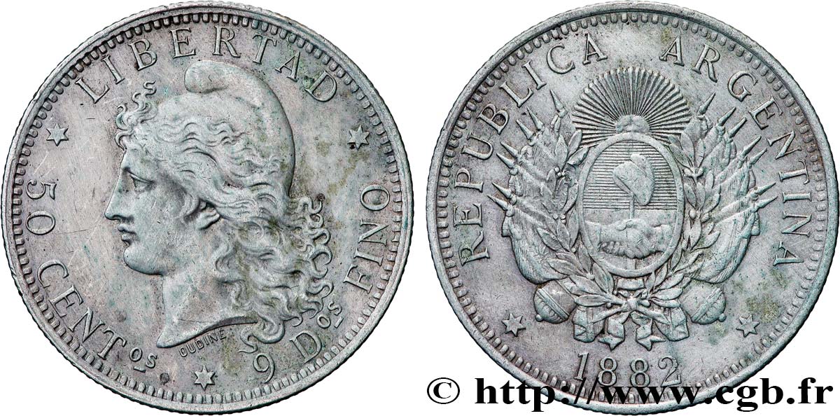 ARGENTINE 50 Centavos 1882  TTB 