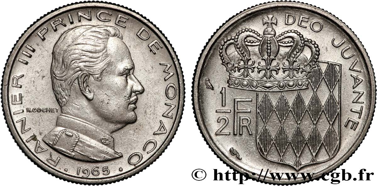 MONACO 1/2 Franc Rainier III 1965 Paris TTB+