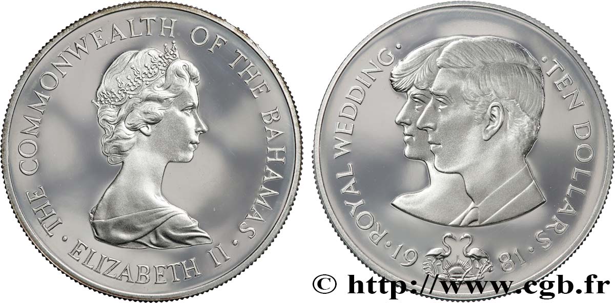 BAHAMAS 10 Dollars Proof - Mariage du Prince Charles et de Lady Diana 1985  fST 