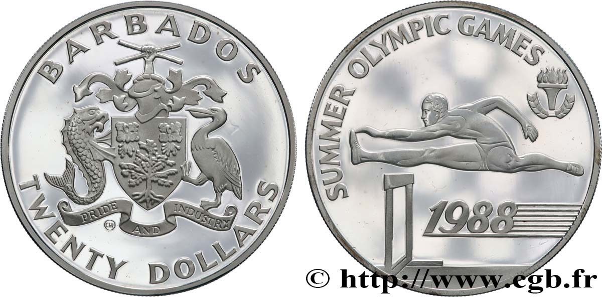 BARBADOS 20 Dollars Proof Jeux Olympiques de Séoul - course de haie 1985  SC 