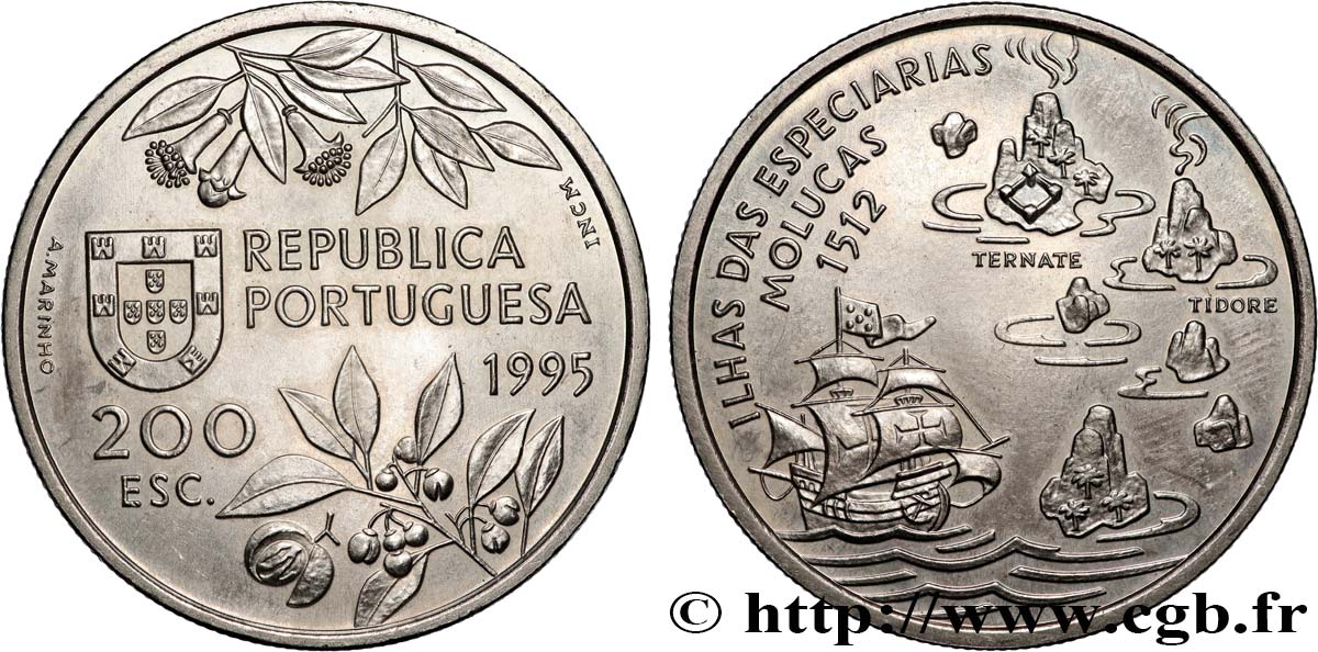 PORTUGAL 200 Escudos découverte des îles Moluques 1995 AU
