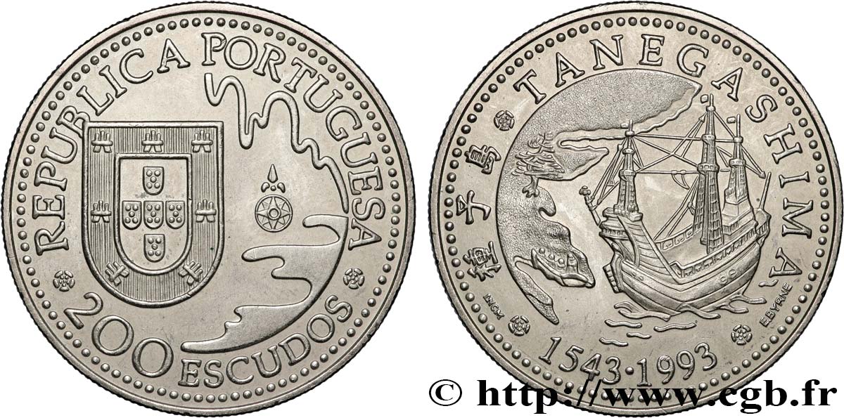 PORTUGAL 200 Escudos débarquement des Portugais au Japon en 1493 à Tanegashima 1993 Lisbonne AU