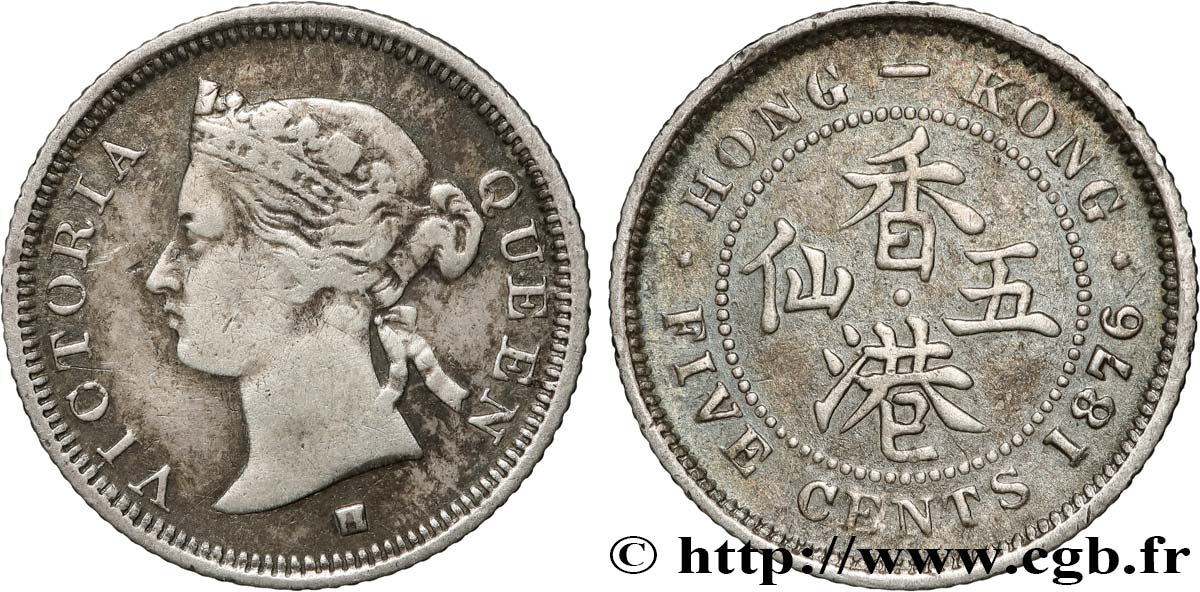 HONG KONG 5 Cents Victoria 1876 Heaton TTB 