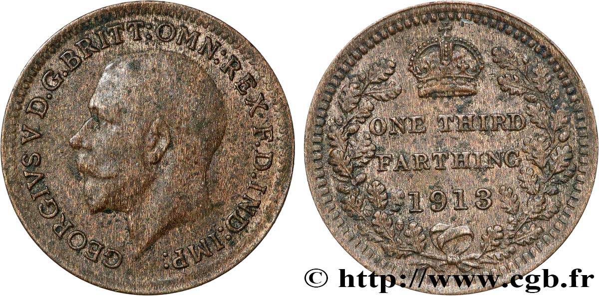 ROYAUME-UNI 1/3 Farthing Georges V 1913 TTB+