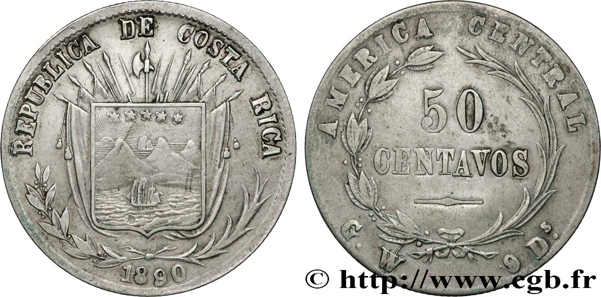 COSTA RICA 50 Centavos 1890 San José MBC 