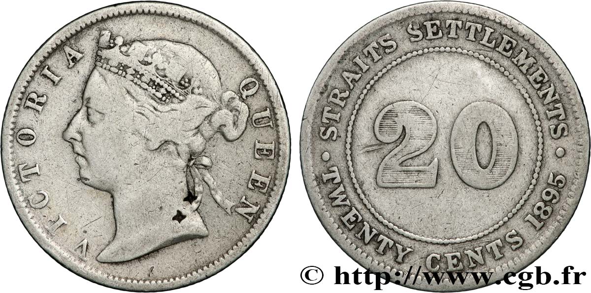 MALASIA - COLONIAS DEL ESTRECHO 20 Cents Victoria 1895  BC+ 