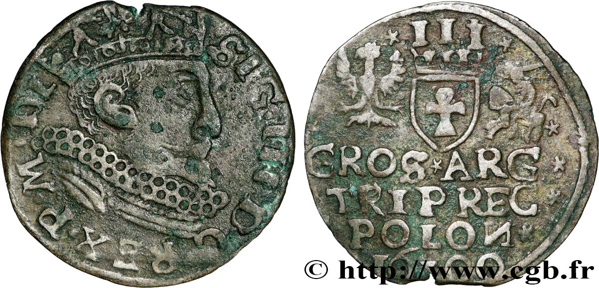 POLOGNE 3 Groschen Sigismond III Vasa 1600 TB