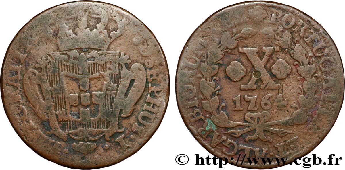 PORTUGAL - ROYAUME DU PORTUGAL - JOSEPH Ier 10 Réis 1764 TB