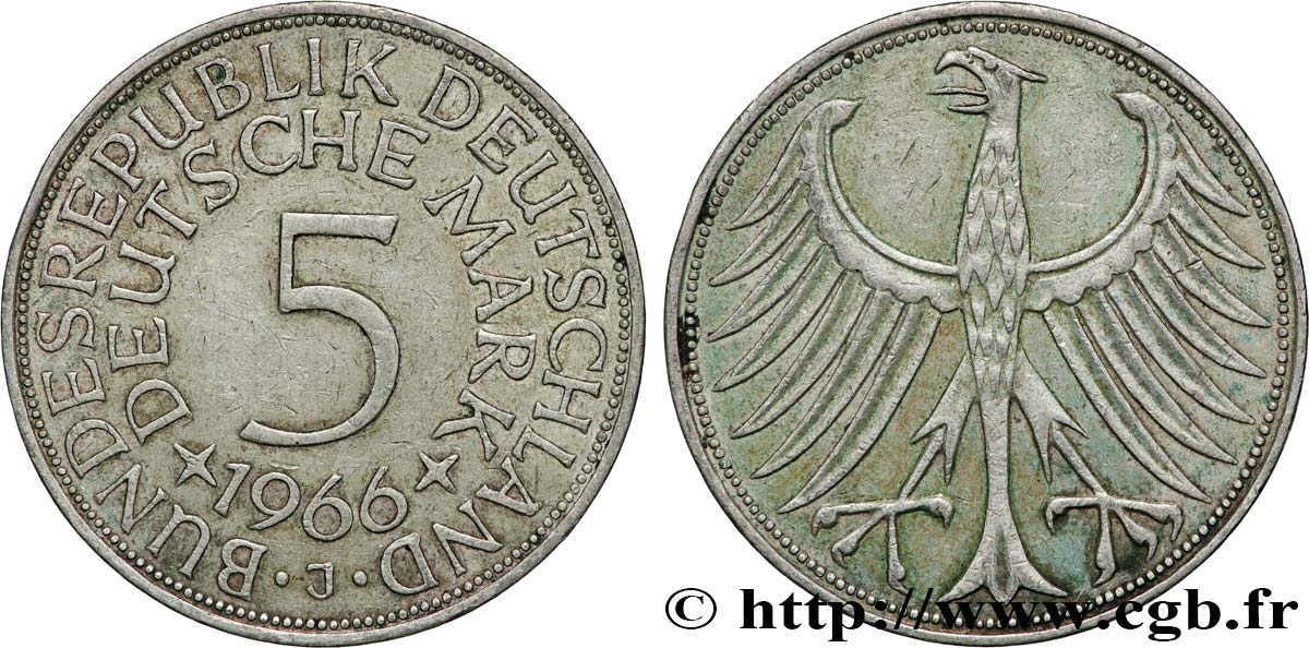 GERMANY 5 Mark aigle 1966 Hambourg - J XF