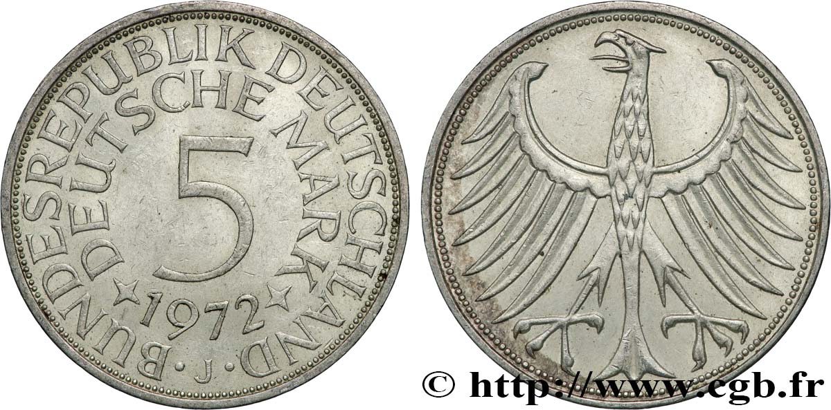 GERMANY 5 Mark aigle 1972 Hambourg - J AU