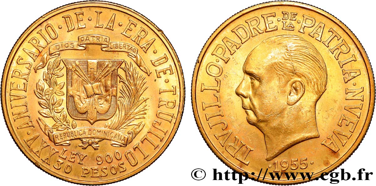 DOMINICAN REPUBLIC 30 Pesos, 25e anniversaire du régime 1955  AU 