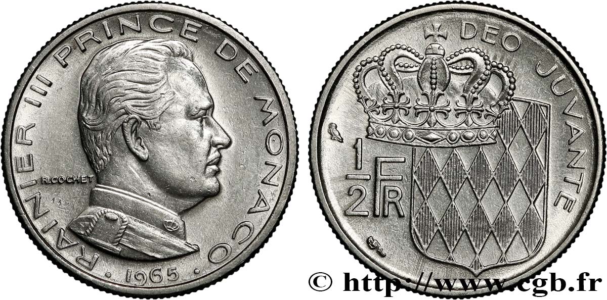 MONACO 1/2 Franc Rainier III 1965 Paris SUP