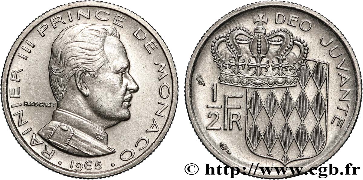 MONACO 1/2 Franc Rainier III 1965 Paris SUP