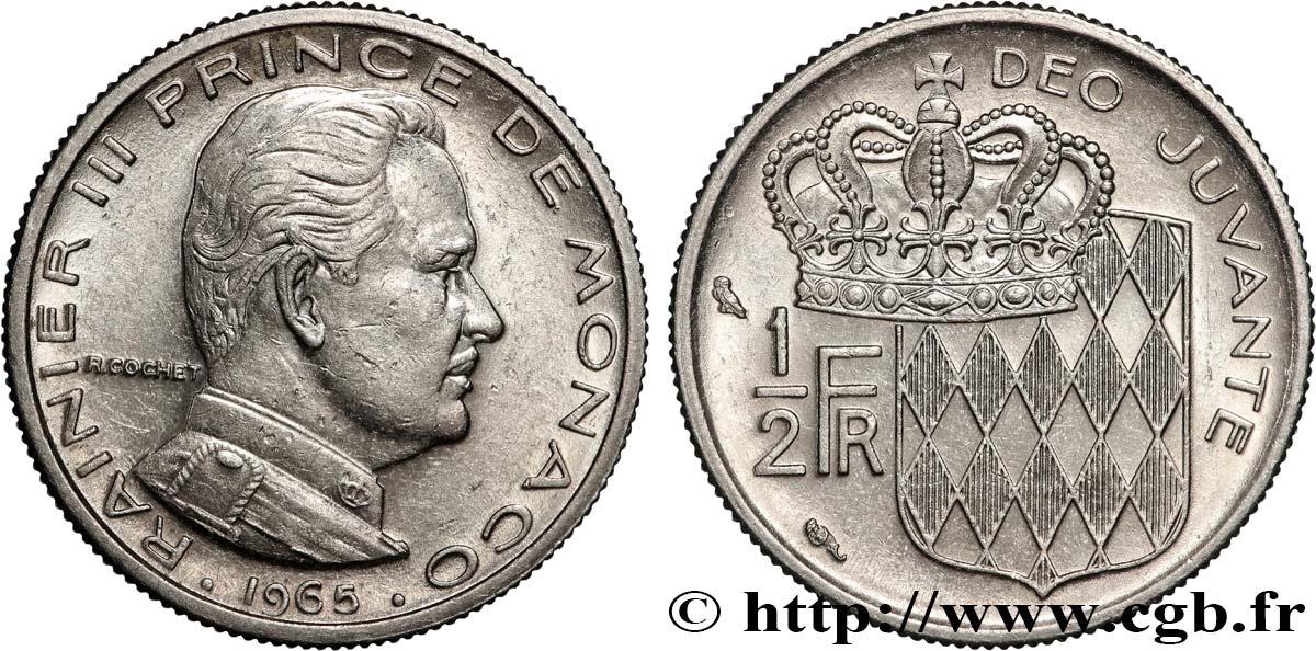 MONACO 1/2 Franc Rainier III 1965 Paris SUP