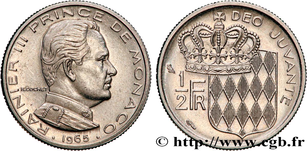 MONACO 1/2 Franc Rainier III 1965 Paris SUP