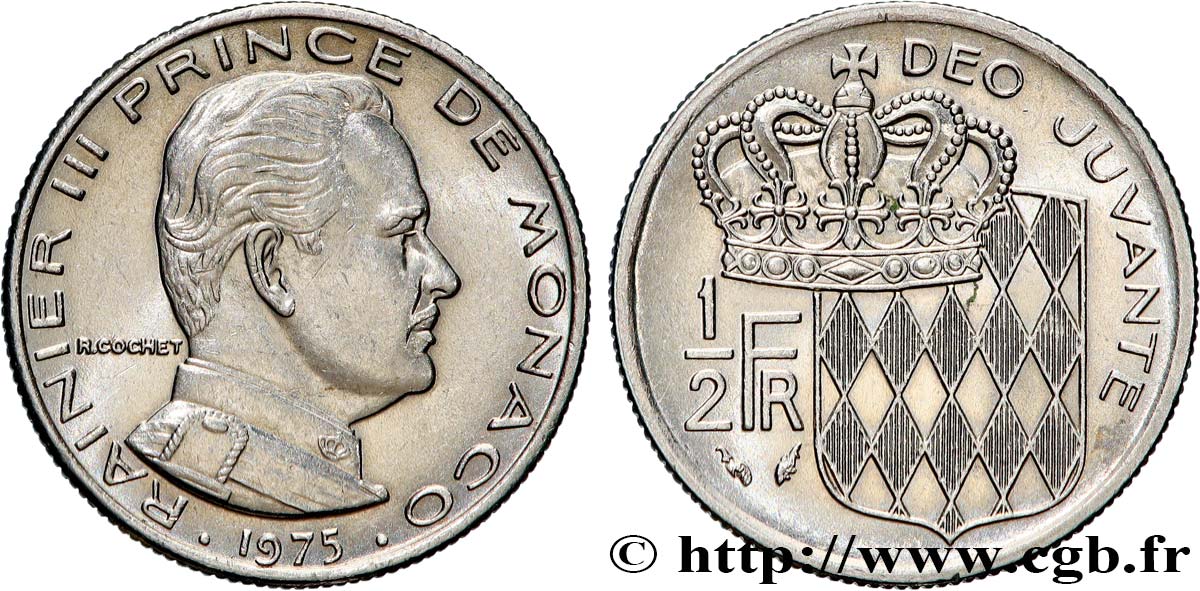 MONACO 1/2 Franc Rainier III 1975 Paris AU