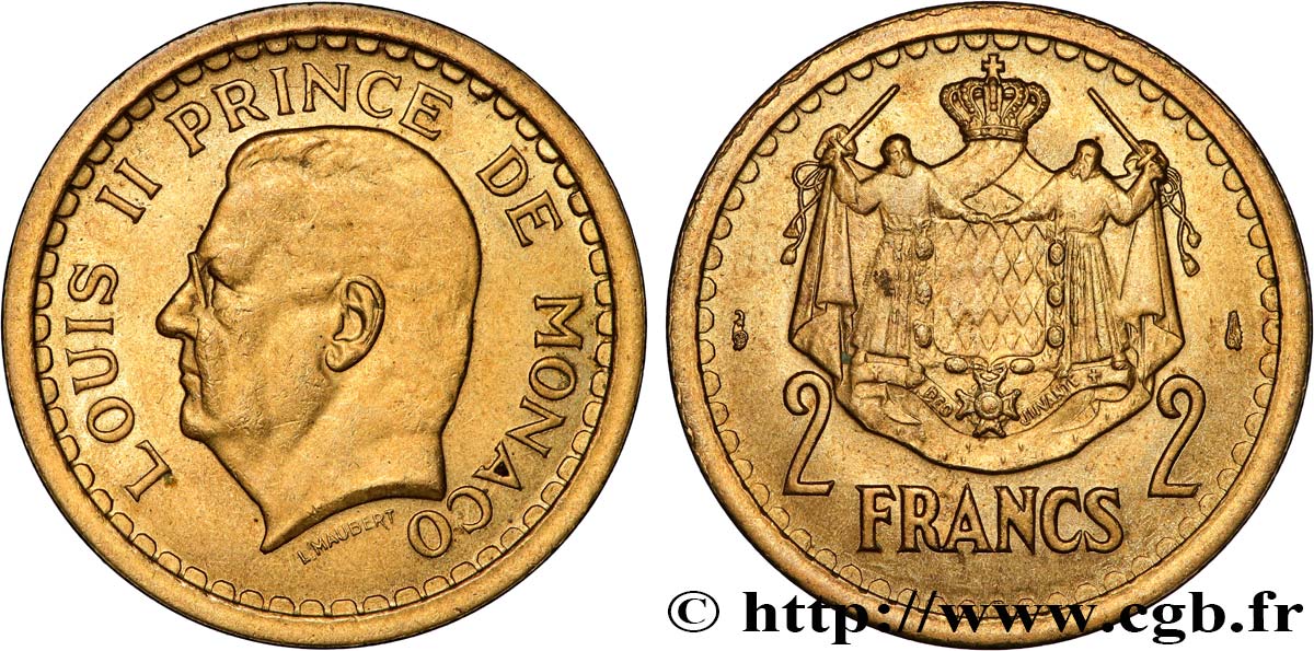 MONACO 2 Francs Louis II (1943) Paris TTB+