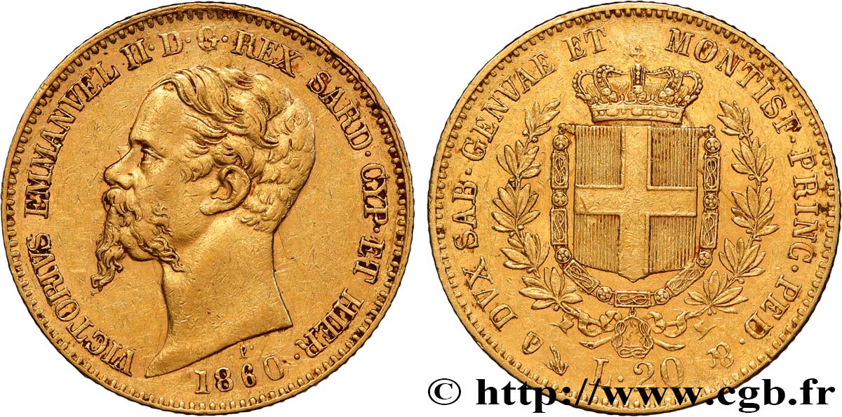 ITALIA - REINO DE CERDEÑA - VÍCTOR-MANUEL II 20 Lire 1860 Gênes MBC 