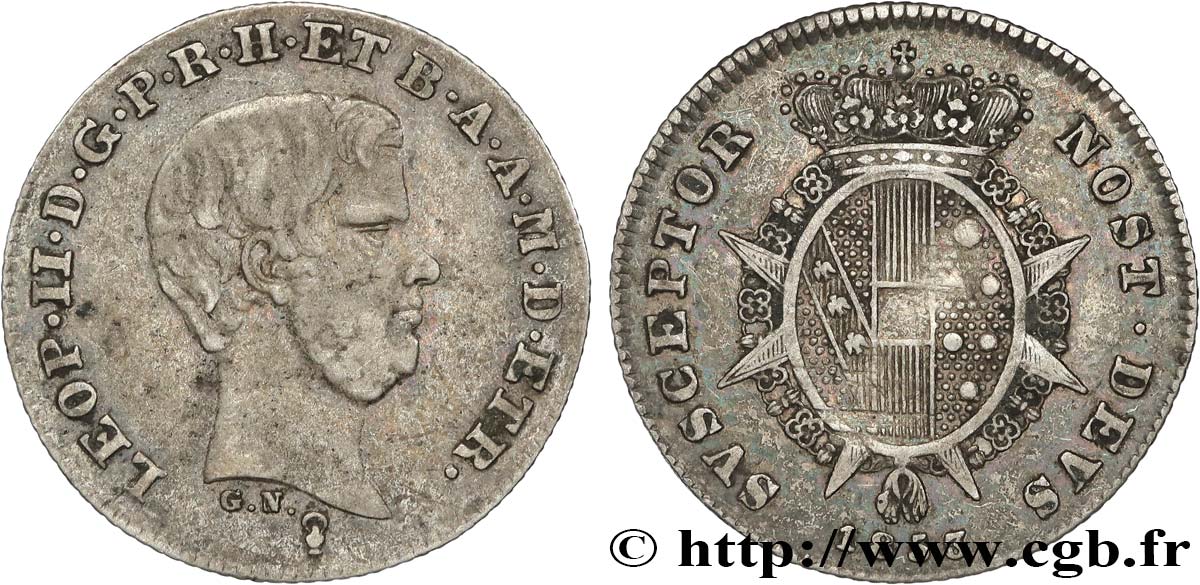 ITALY - GRAND DUCHY OF TUSCANY - LEOPOLD II 1/2 Paolo  1853 Florence XF 
