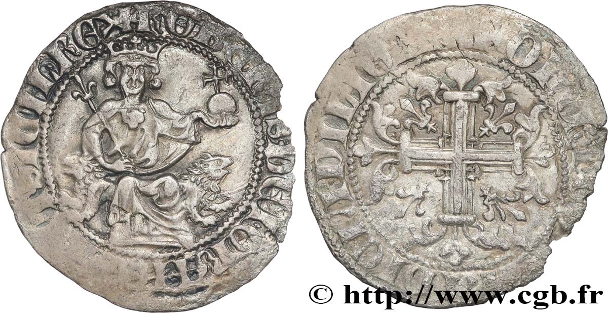 ITALY - KINGDOM OF NAPLES - ROBERT OF ANJOU Gigliato (Gillat) ou Carlin d argent n.d. Naples XF 