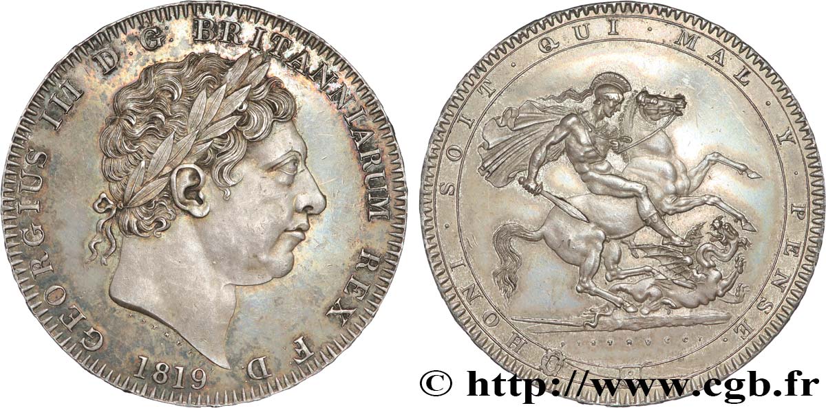 GREAT BRITAIN - GEORGE III Crown (Couronne), année LIX 1819 Londres MS 