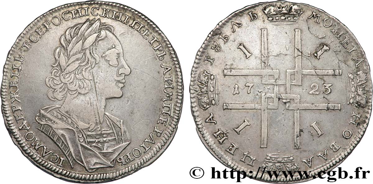 RUSSIE - PIERRE Ier LE GRAND Rouble  1723 Moscou TB+ 