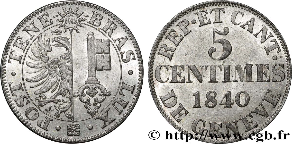 SVIZZERA - REPUBBLICA DE GINEVRA 5 Centimes 1840  SPL 