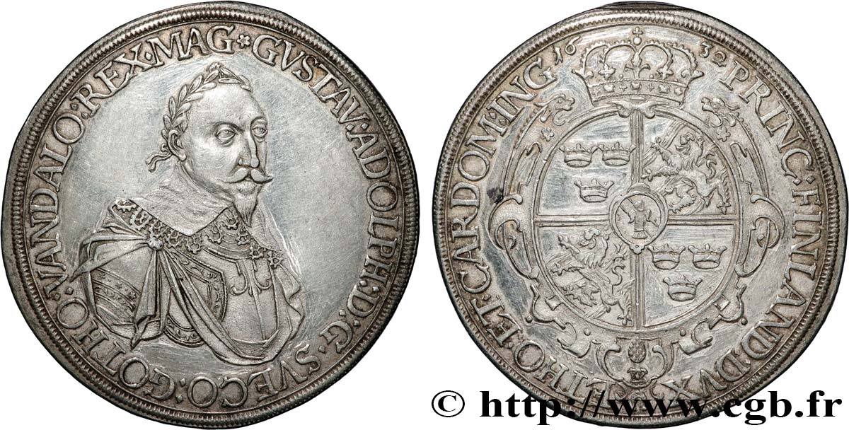 ALLEMAGNE - AUGSBOURG - OCCUPATION SUÉDOISE - GUSTAVE II ADOLPHE  Thaler 1632 Augsbourg SUP 