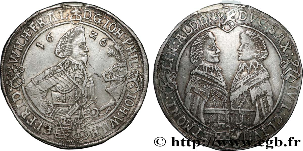 GERMANY - DUCHY OF SAXE-ALTENBURG - JOHN PHILIP, JOHN WILLIAM AND FREDERICK WILLIAM II Thaler  1626 Saalfeld AU/AU 