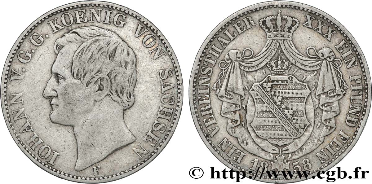 ALLEMAGNE - ROYAUME DE SAXE - JEAN Thaler 1858 Dresde fSS