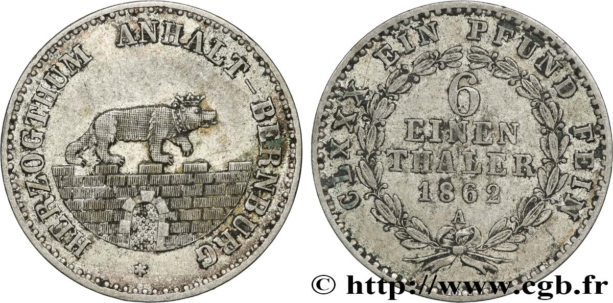 DEUTSCHLAND - ANHALT 1/6 Thaler 1862 SS