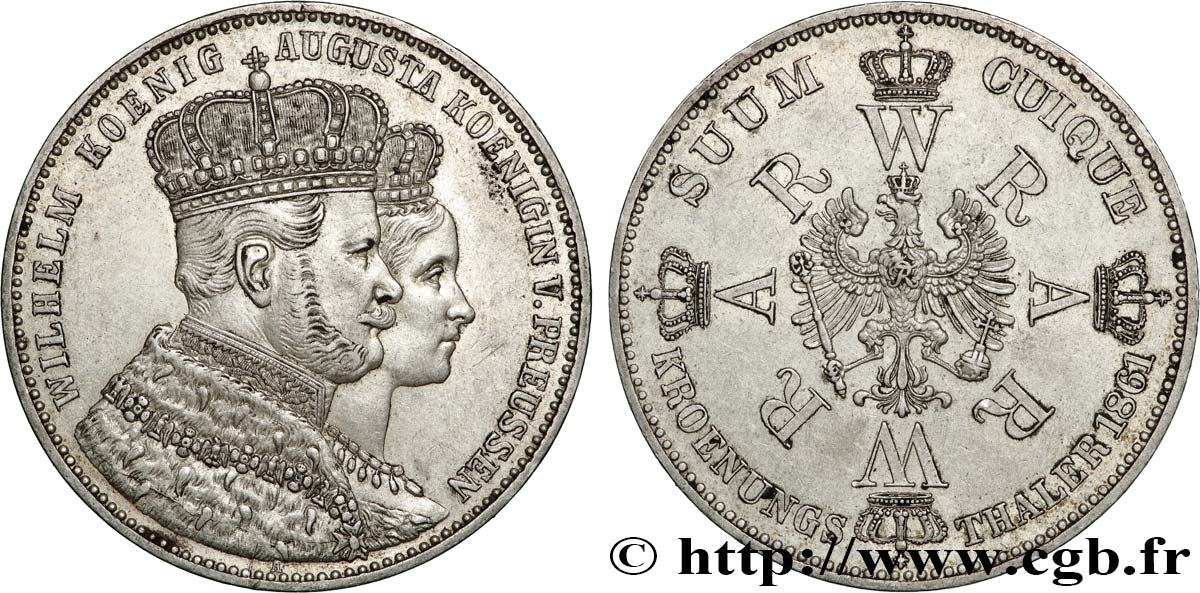 DEUTSCHLAND - PREUßEN 1 Thaler couronnement de Guillaume Ier et Augusta 1861 Berlin fVZ