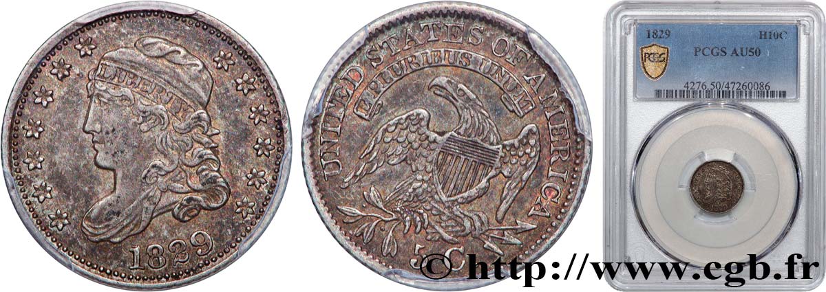 ÉTATS-UNIS D AMÉRIQUE 5 Cents “capped bust” 1829 Philadelphie TTB50 PCGS