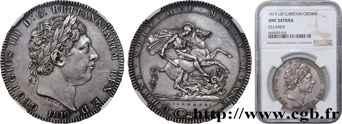 GRAN BRETAGNA - GIORGIO III 1 Crown ANNO LIX 1819 Londres MS NGC