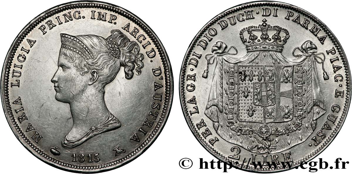 ITALIE - DUCHÉ DE PARME DE PLAISANCE ET DE GUASTALLA - MARIE-LOUISE D AUTRICHE 2 Lire 1815 Milan TTB+