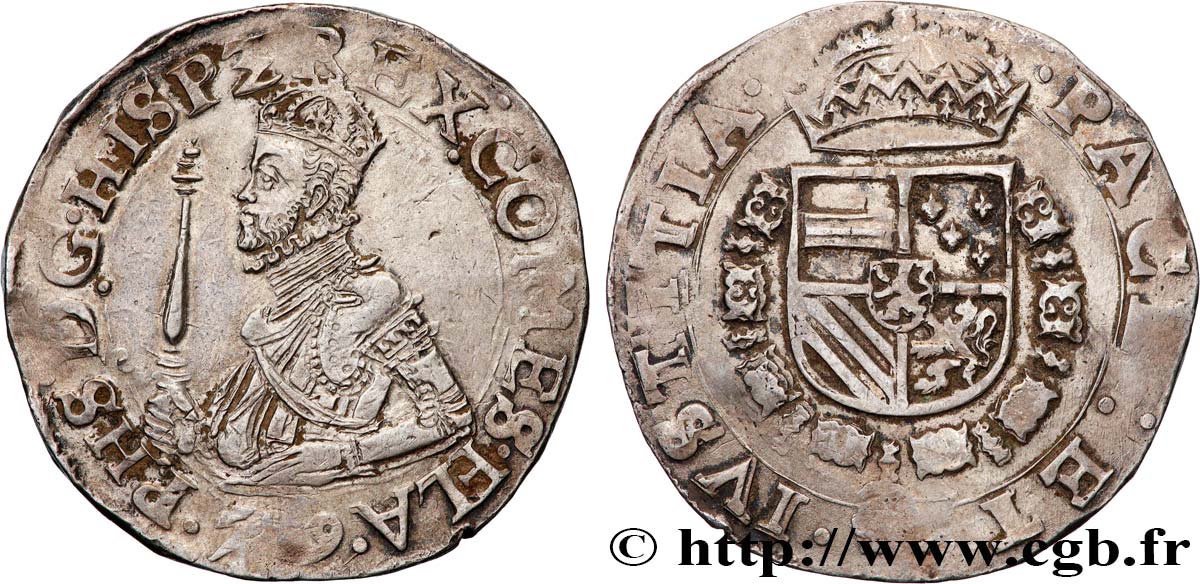 SPANISH NETHERLANDS - COUNTY OF FLANDERS - PHILIP II OF SPAIN Écu des états 1579 Bruges XF 