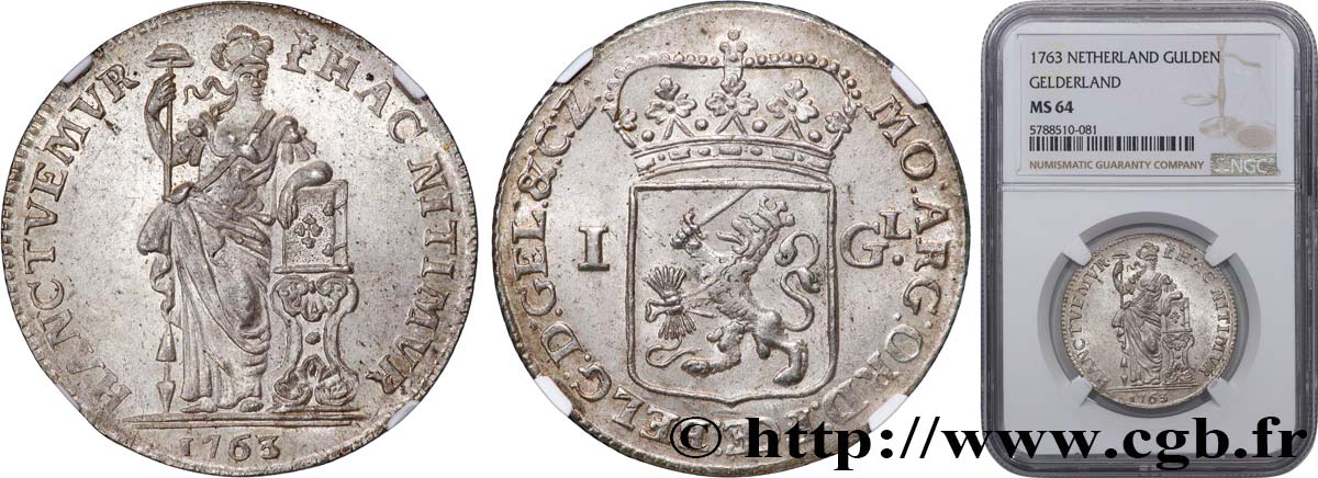 PROVINCES-UNIES - GUELDRE 1 Gulden 1763  SPL64 NGC