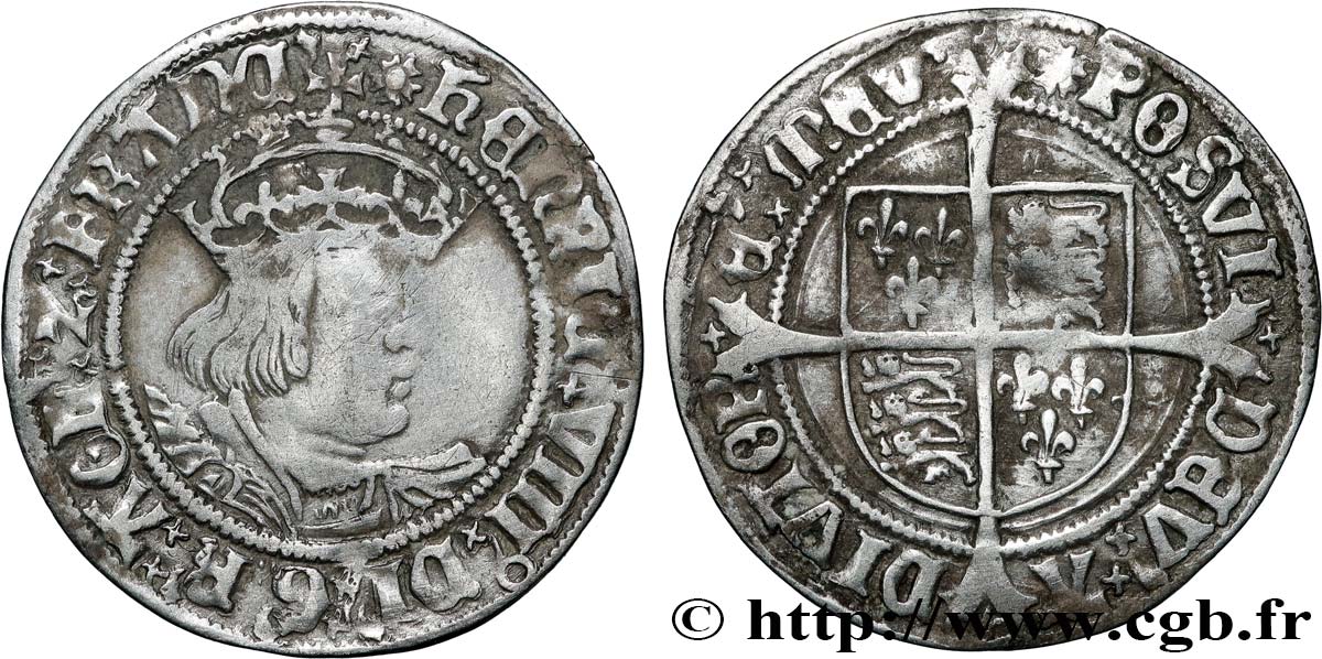 ENGLAND - KINGDOM OF ENGLAND - HENRY VIII Gros (Groat) 1526-1529 Londres VF 