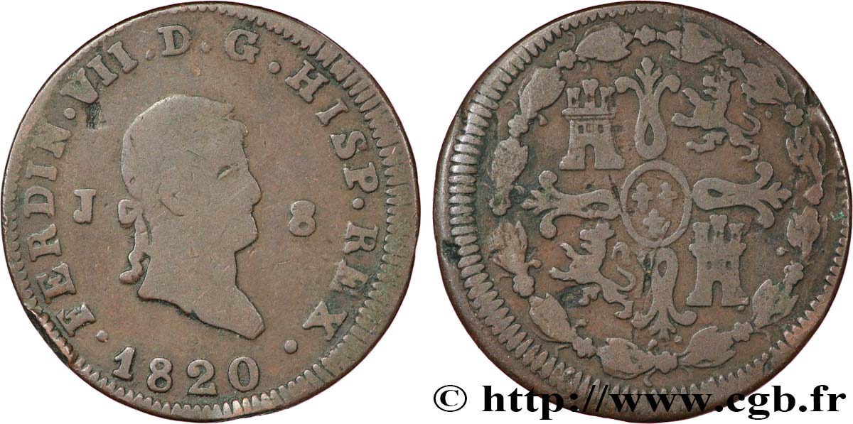 ESPAGNE 8 Maravedis Ferdinand VII 1820 Jubia TB