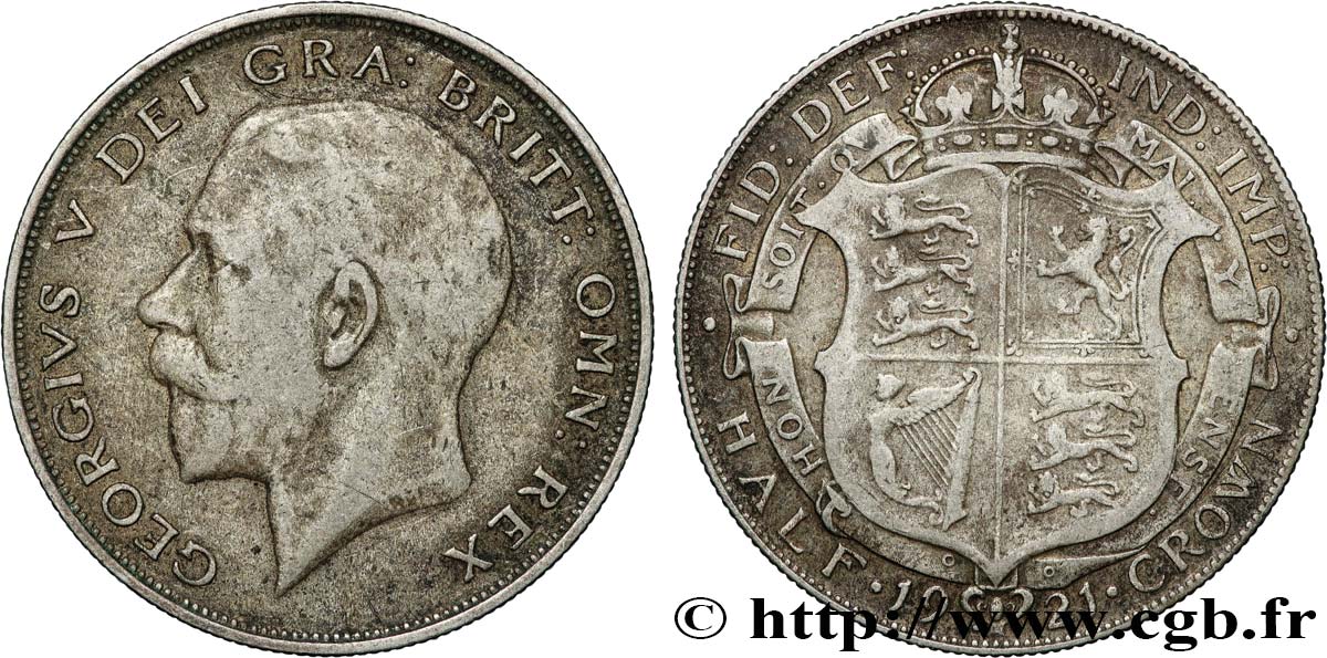 REINO UNIDO 1/2 Crown Georges V 1921 BC